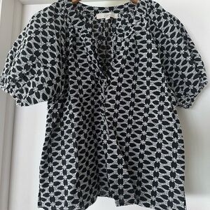 LOFT Black and White Patterned Blouse